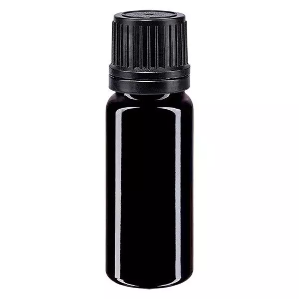 Botella de farmacia violeta 10ml tapón rosca anillo vertedor negro cierre inviolable