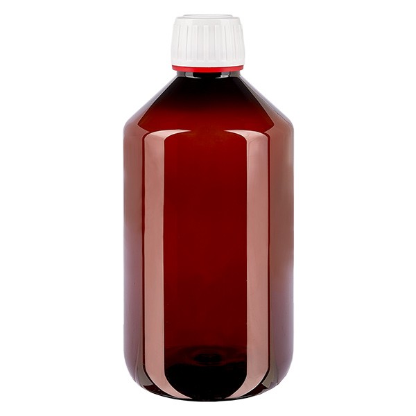 Botella PET 500ml con tapón inviolable blanco/rojo Botella PET 500ml con tapón inviolable blanco/rojo
