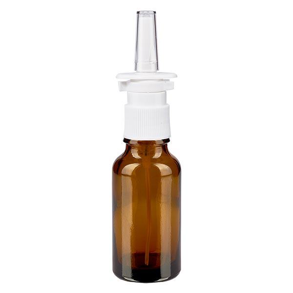 Botella de farmacia marrón 20ml atomizador nasal blanco estándar Botella de farmacia marrón 20ml atomizador nasal blanco estándar