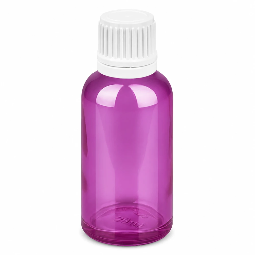 Frasco cuentagotas de 30 ml 0,7 mm blanco Originalidad tapón de rosca PurpleLine UT18/30 Frasco cuentagotas de 30 ml de color morado con tapón blanco Abertura de 0,7 mm para una dosificación precisa