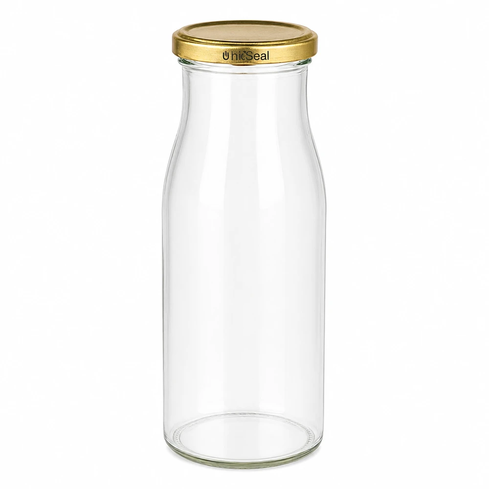 Frasco de vidrio UNiTWIST 150 ml con tapa dorada TO43 BioSeal tapón de rosca de vidrio transparente