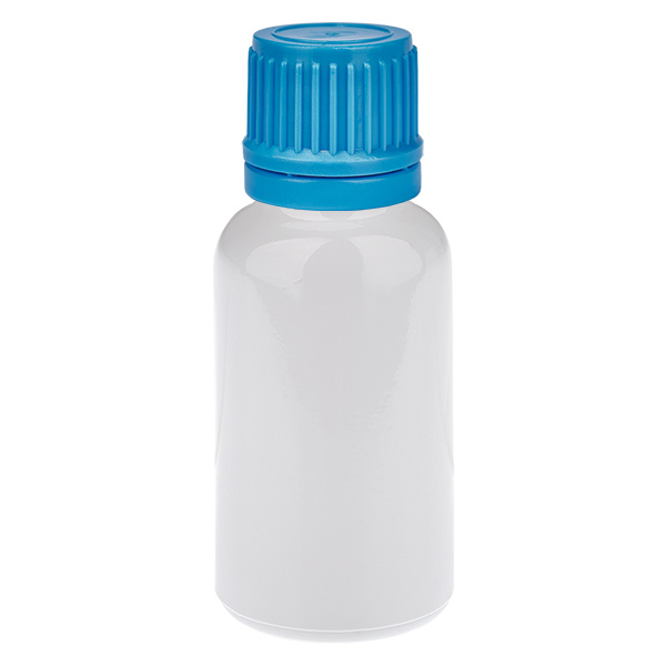 Frasco de 20 ml con tapón de rosca de 11 mm azul, tapón de seguridad WhiteLine UT18/20 Frasco de 20 ml con tapón de rosca de 11 mm azul, tapón de seguridad WhiteLine UT18/20