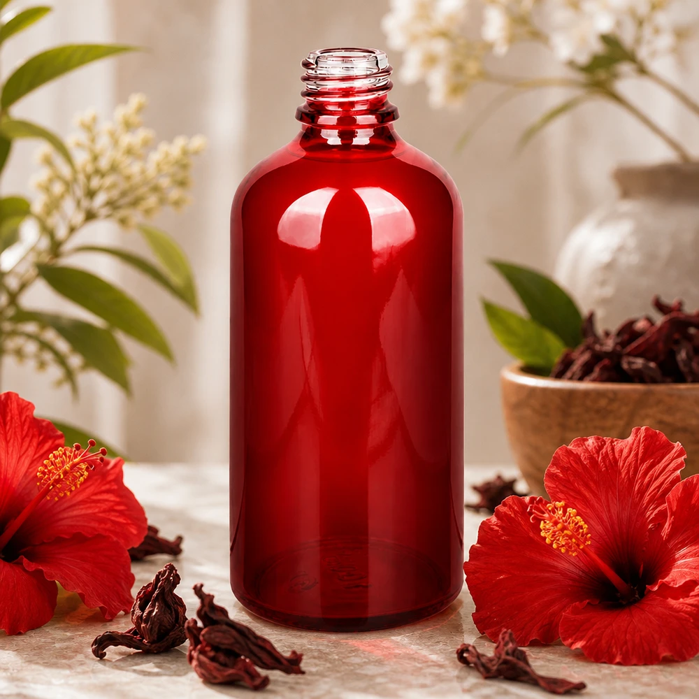 Botella de vidrio rojo de 100 ml RedLine con superficie brillante y rosca profesional UNiTWIST