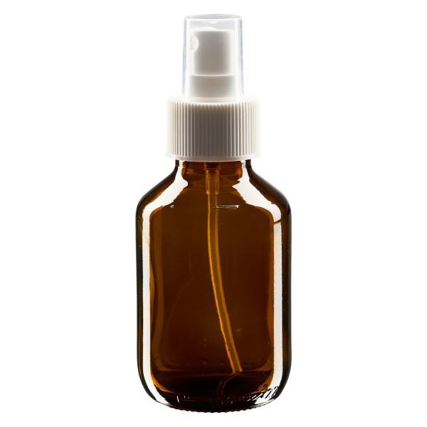 Frasco medicinal 100ml marrón, con atomizador de bomba blanco ApoGlas Frasco medicinal 100ml marrón, con atomizador de bomba blanco ApoGlas
