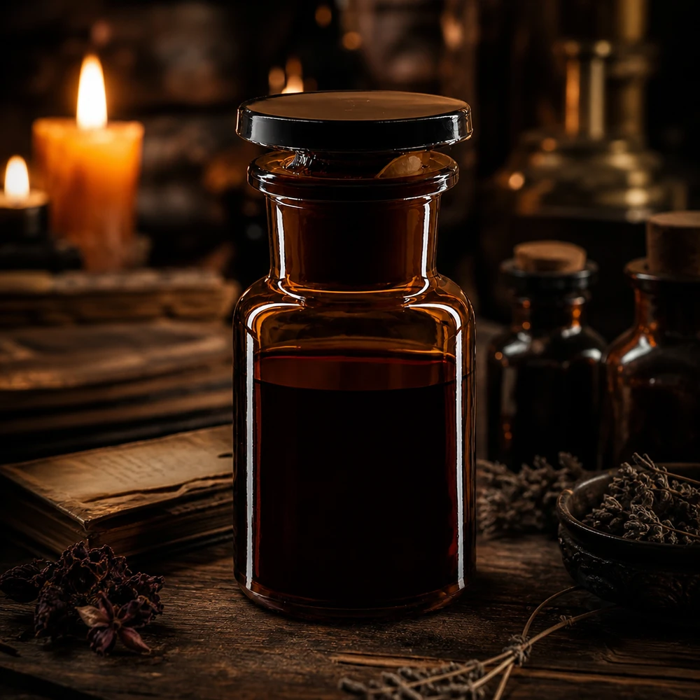 Frasco opaco de 50 ml con cuello ancho y tapón de cristal para tinturas y esencias delicadas