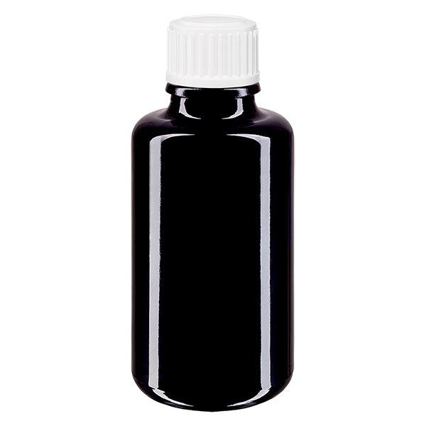 Botella de farmacia violeta 30ml tapón rosca blanco glóbulos estándar