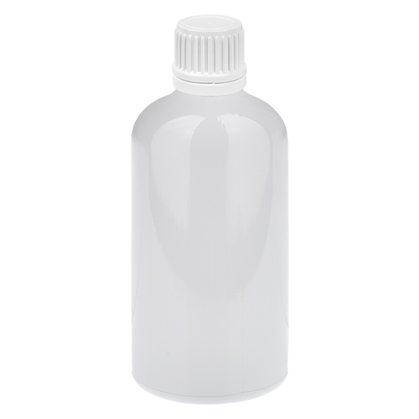 Frasco de 100 ml con tapón de rosca de 11 mm blanco con cierre de seguridad WhiteLine UT18/100 Frasco de 100 ml con tapón de rosca de 11 mm blanco con cierre de seguridad WhiteLine UT18/100