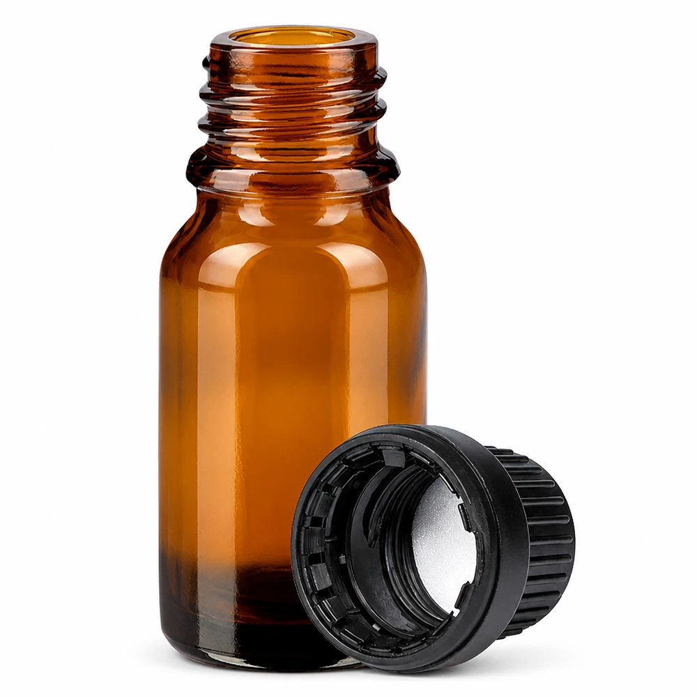 Frasco de vidrio ámbar de 10 ml UT18/10 con SV negro OV para aplicaciones farmacéuticas y de laboratorio