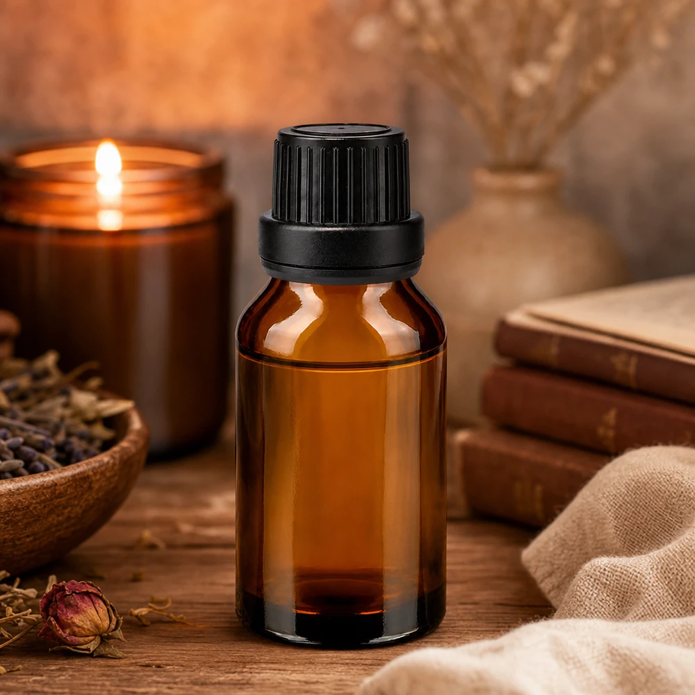 Frasco de farmacia para aromaterapia de 15 ml, de cristal ámbar con tapón de rosca negro, para aceites esenciales