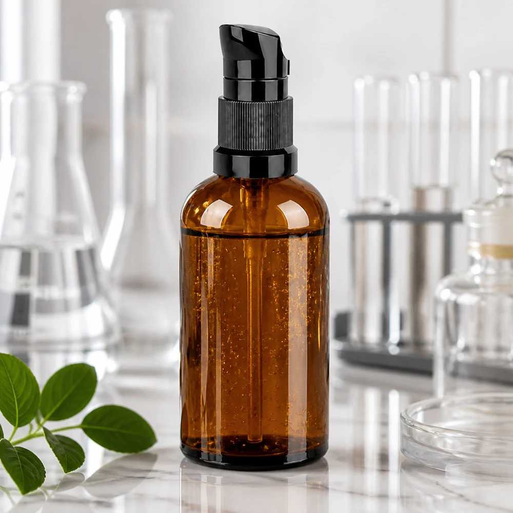 Frasco con bomba de 100 ml negro con tapón estándar BrownLine UT18/100 Frasco con bomba de 100 ml de alta calidad BrownLine con dosificador de precisión para la aplicación profesional de cosméticos