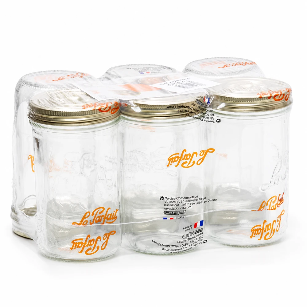 Le Parfait® Familia Wiss 1 kg Ø100 mm tarro Le Parfait mason jars 1020ml Familia Wiss con sistema de tapa de 2 piezas en un pack de 6 tarros de conserva de Francia
