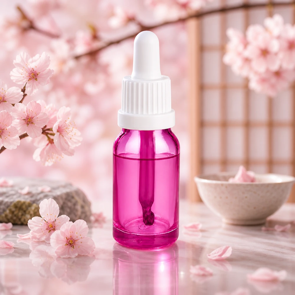 Elegante frasco pipeta de 10 ml en púrpura brillante con tapón cuentagotas blanco OV PurpleLine UT18/10