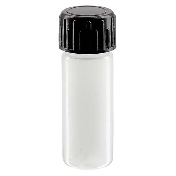 Frasco para muestras de 5 ml de PE-LD, natural, completo con tapón de rosca negro Frasco para muestras de 5 ml de PE-LD, natural, completo con tapón de rosca negro