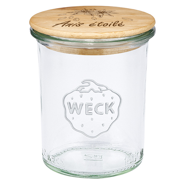 Couvercle en bois "anis étoilé" avec verre WECK 160ml Couvercle en bois "anis étoilé" avec verre WECK 160ml