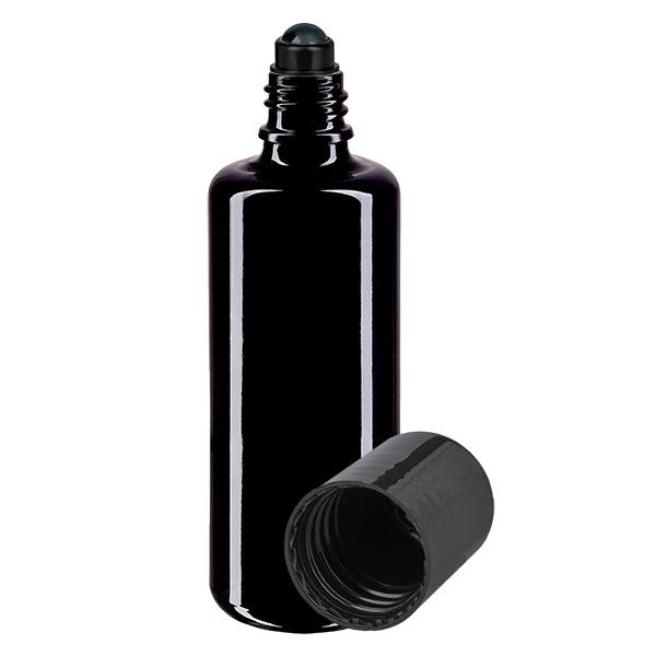 Botella de farmacia violeta 50ml tapón roll-on negro Botella de farmacia violeta 50ml tapón roll-on negro