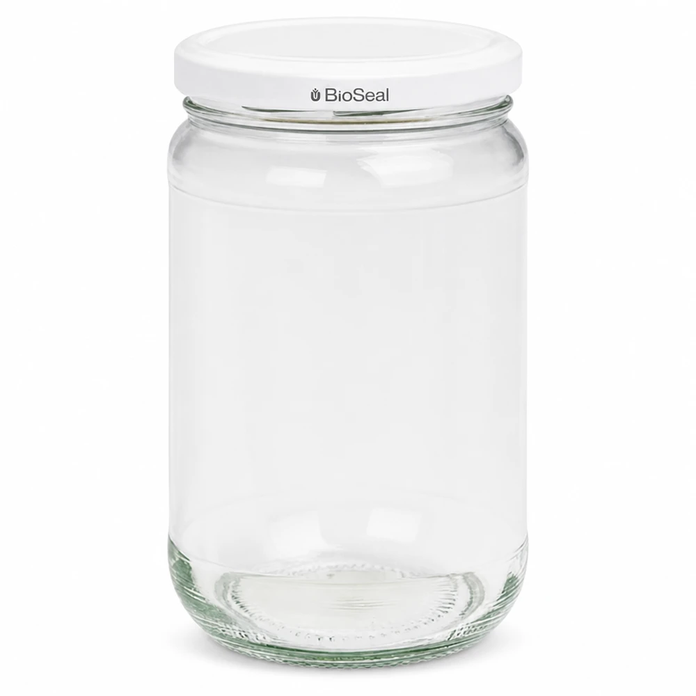 Tarro de conserva UNiTWIST Runda305 con tapa blanca TO63 BioSeal - tarro de cristal vacío para conservación