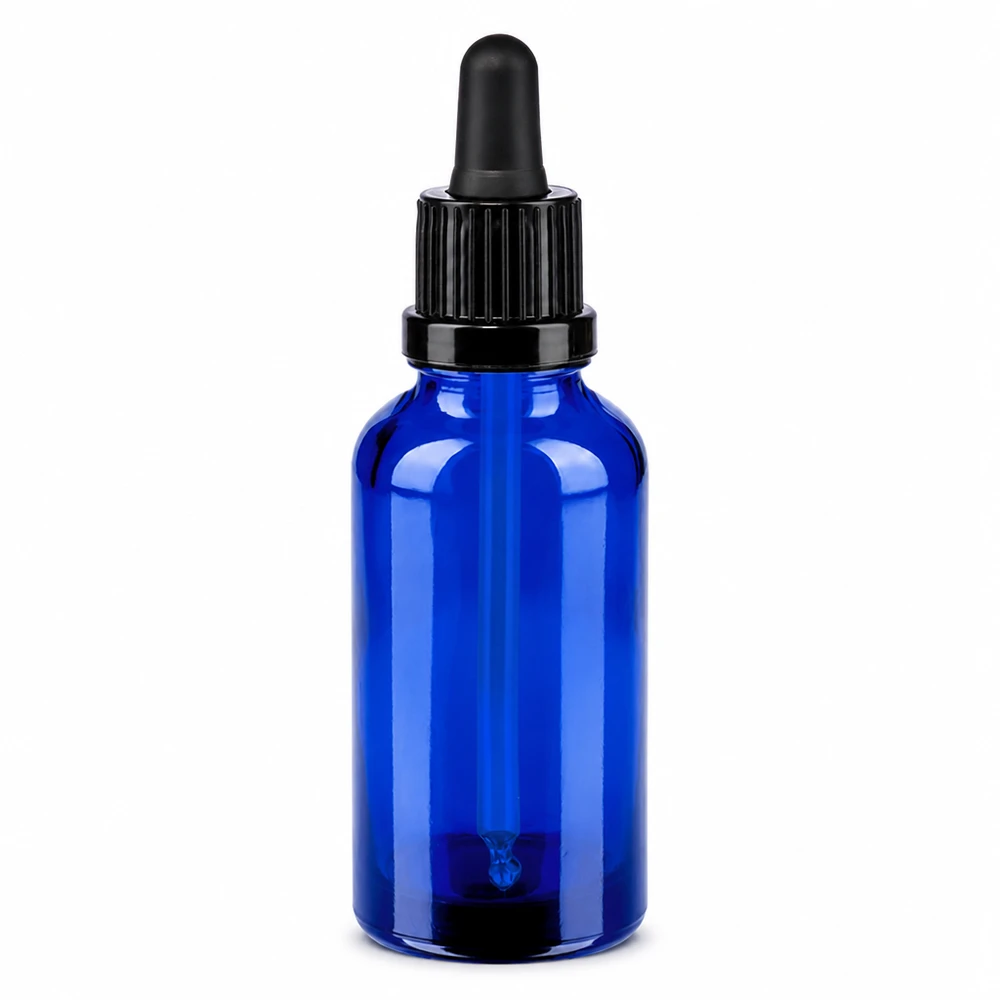 Frasco pipeta 30ml cierre inviolable negro BlueLine UT18/30 Frasco pipeta de 30 ml de vidrio azul con tapón negro OV BlueLine UT18/30