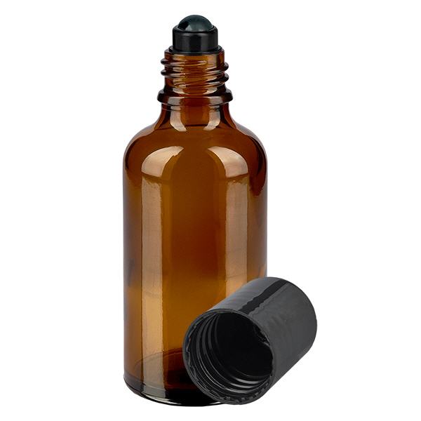 Botella de farmacia marrón 50ml tapón roll-on negro Botella de farmacia marrón 50ml tapón roll-on negro