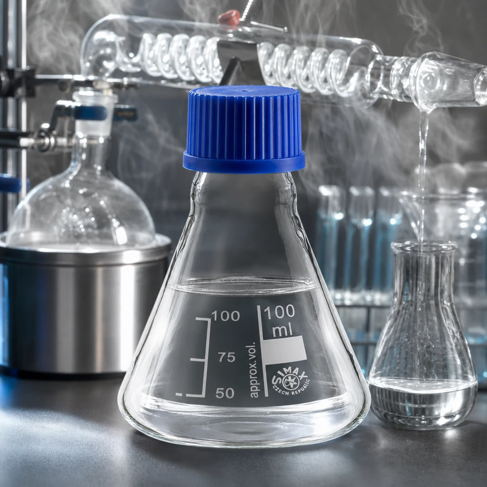 Matraz Erlenmeyer 100ml con tapón de rosca Matraz Erlenmeyer de 100 ml con vidrio de borosilicato resistente al calor y tapón de rosca azul