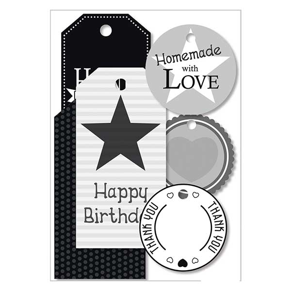 Etiquetas para regalo "Blanco y Negro" (6 unidades)