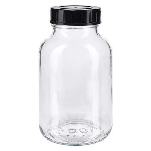 Botella de vidrio transparente de 1000 ml con tapón de rosca