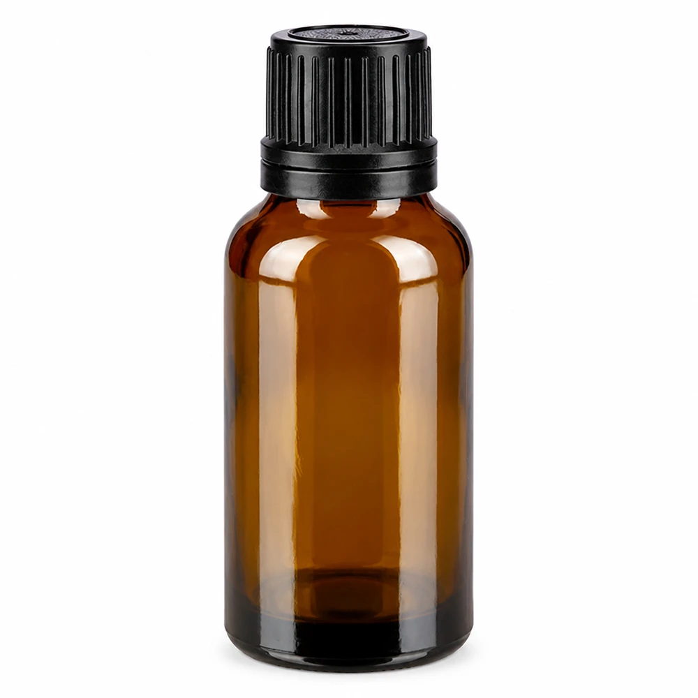 Frasco cuentagotas marrón de 20 ml, de cristal de farmacia, con tapón de seguridad negro