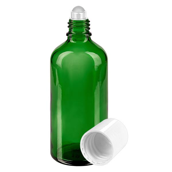Botella de farmacia verde 100ml tapón roll-on blanco Botella de farmacia verde 100ml tapón roll-on blanco