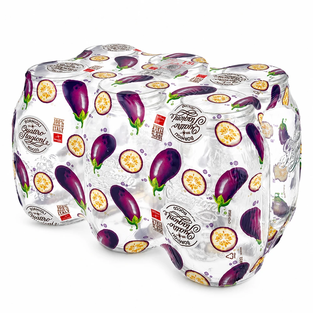 Vaso redondo 1500ml "Quattro Stagioni" QS86mm Quattro Stagioni Einmachgläser 1500ml mit Auberginen-Dekor, italienische Haushaltsgläser für Küche und Vorratshaltung