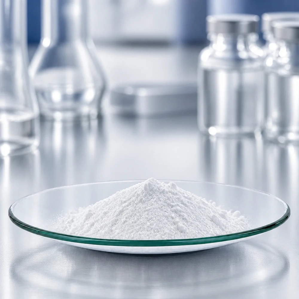 Preciso plato de vidrio de reloj de 100 mm de diámetro con polvo blanco para balanzas y análisis de laboratorio
