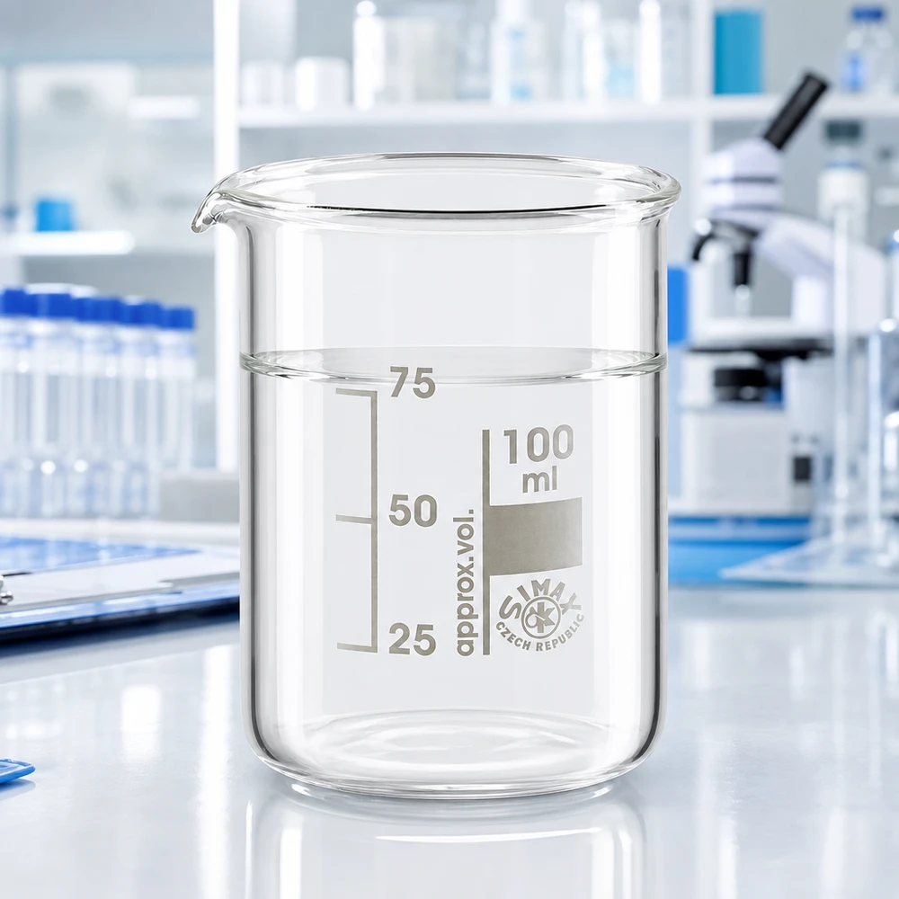 Vaso transparente de 100 ml de robusto vidrio de borosilicato con graduación precisa del volumen