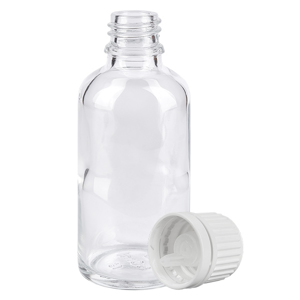 Frasco cuentagotas de 50 ml con tapón inviolable blanco de 0,7 mm ClearLine UT18/50 Frasco cuentagotas de 50 ml con tapón inviolable blanco de 0,7 mm ClearLine UT18/50