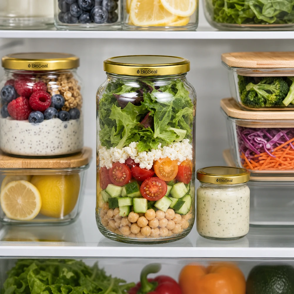 UNiTWIST Runda1062 Meal Prep Frigorífico Ensalada en Capas TO82 BioSeal Tapa Dorada Tarro de Conservación Mantener Fresco