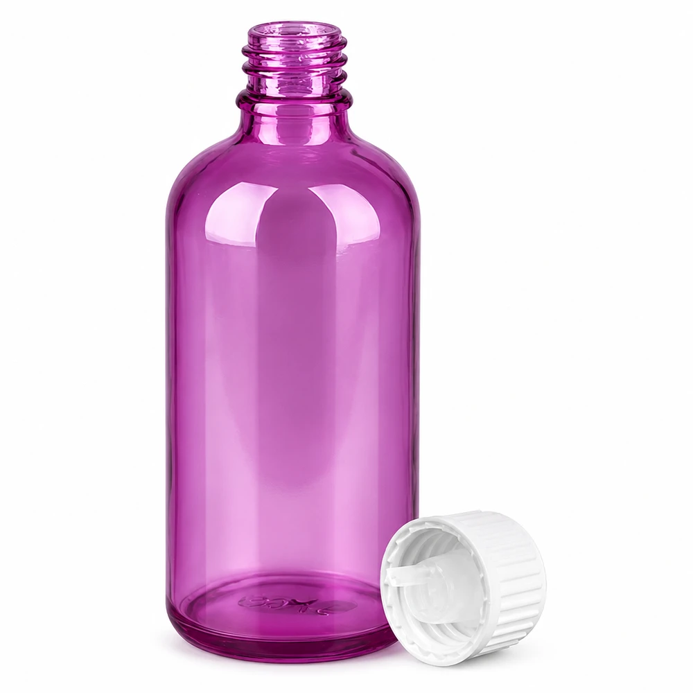 Frasco cuentagotas PurpleLine de 100 ml, de color violeta transparente, con boquilla cuentagotas de 0,9 mm para una dosificación exacta