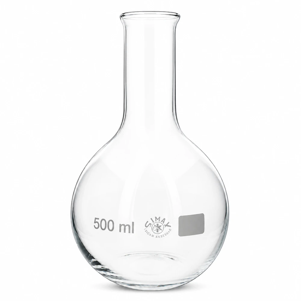 Frasco de laboratorio de 500 ml con cuello estrecho y fondo redondo para mediciones precisas