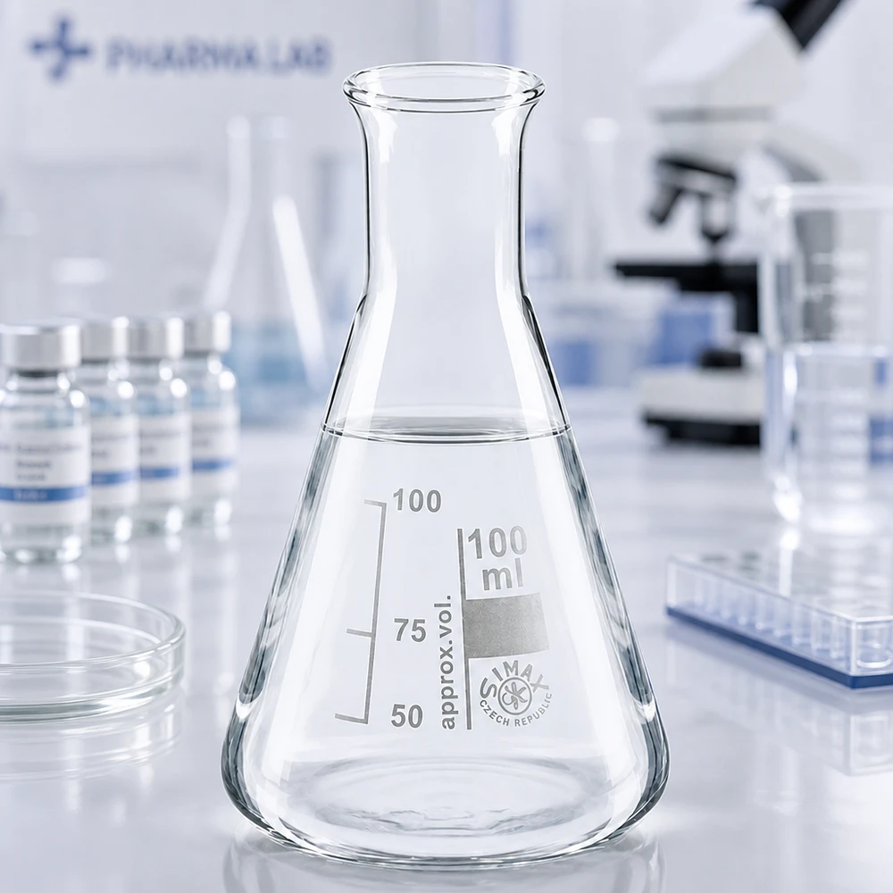 Matraz Erlenmeyer de 100 ml de alta calidad fabricado en vidrio resistente al calor con cuello estrecho para ciencia e investigación