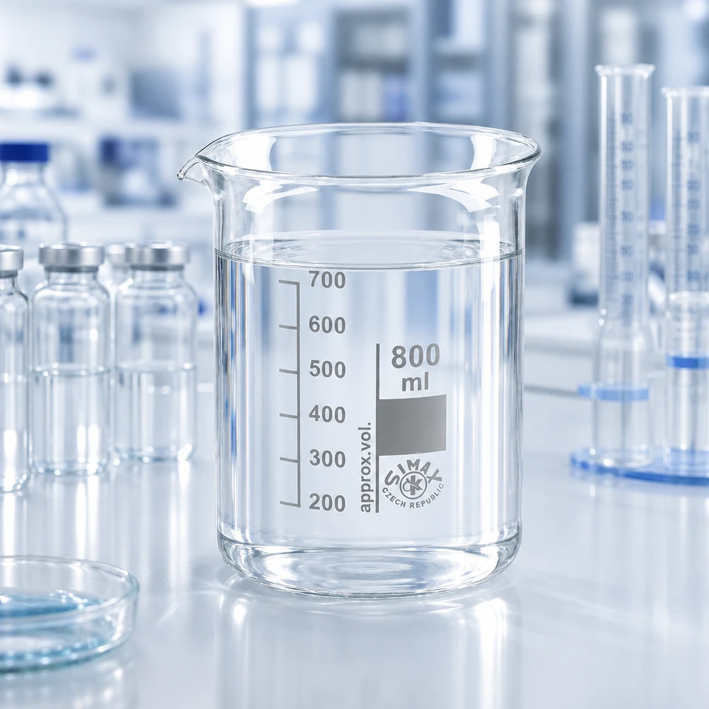 Vaso de laboratorio profesional de 800 ml con diseño de perfil bajo fabricado en vidrio de borosilicato resistente a productos químicos