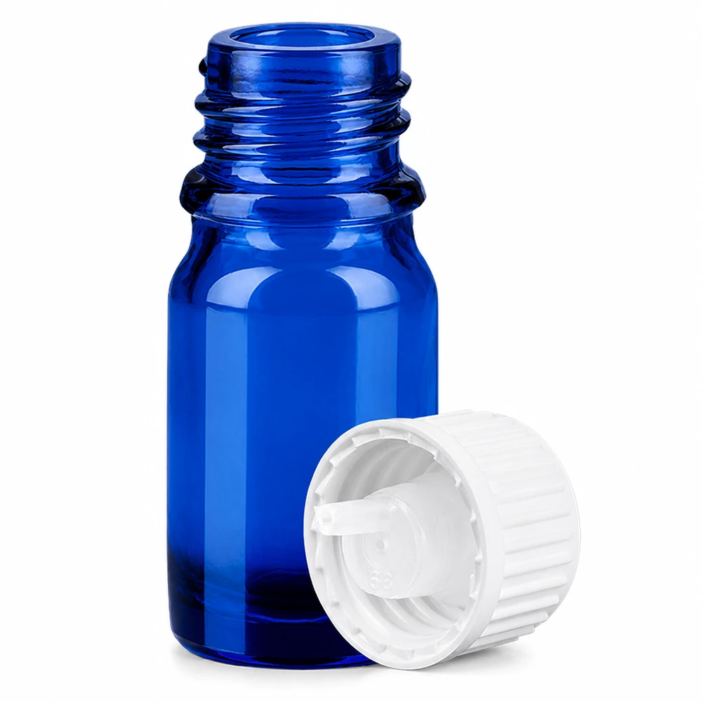 Frasco cuentagotas de 5 ml con cierre estándar blanco de 0,9 mm BlueLine UT18/5 Frasco de vidrio azul de 5 ml con tapón antigoteo STD BlueLine para aceites esenciales y líquidos
