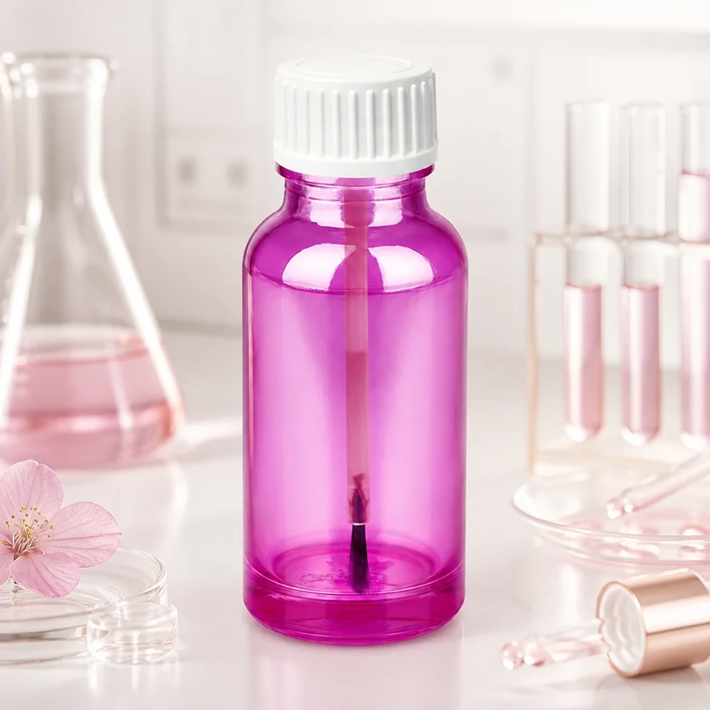 Frasco pincel de 20 ml de vidrio de alta calidad con aspecto púrpura transparente para cosméticos líquidos