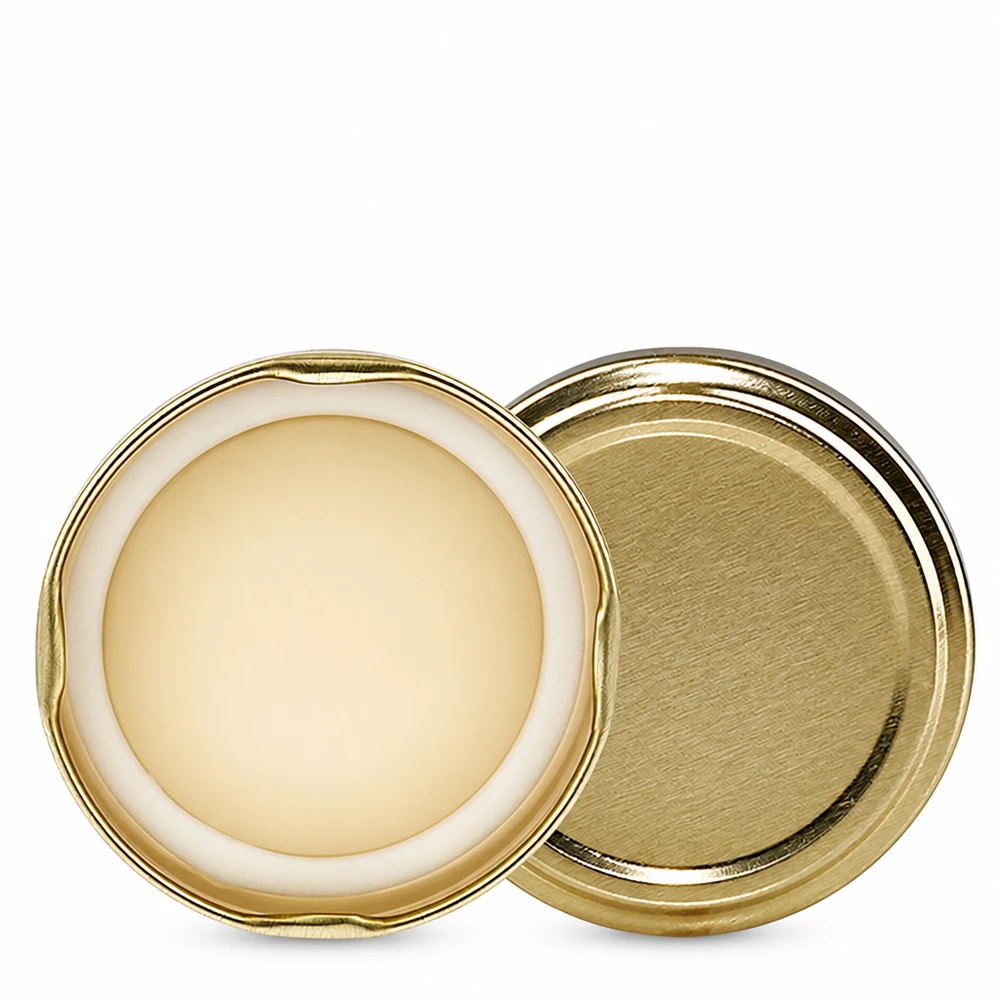 Tapa de rosca BasicSeal de 58 mm, color dorado, modelo TO58 UniTwist, abierta, con junta de color crema