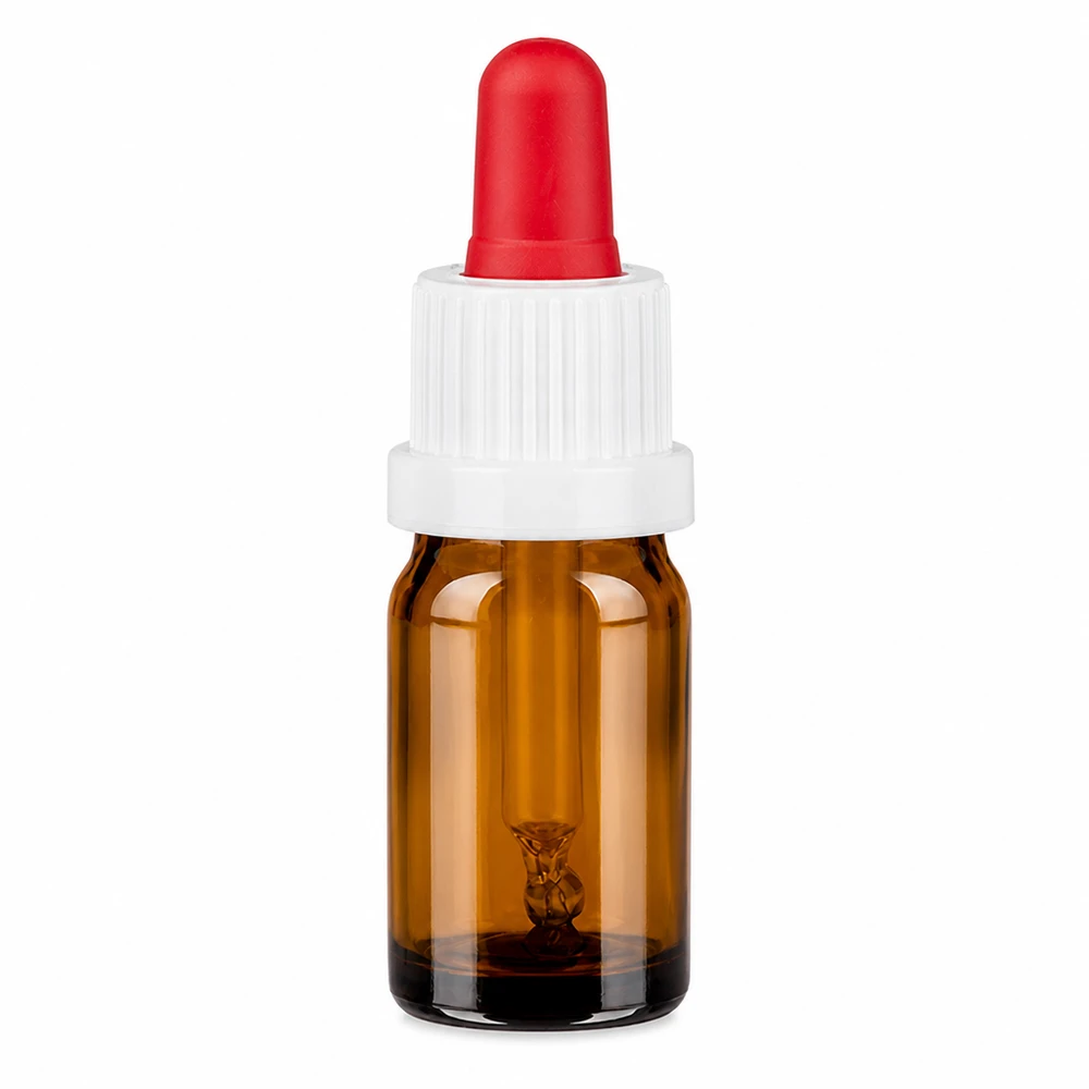 Frasco pipeta 5ml blanco/rojo cierre inviolable BrownLine UT18/5 Frasco pipeta de 5 ml de vidrio ámbar con tapón blanco y pipeta roja para una dosificación precisa