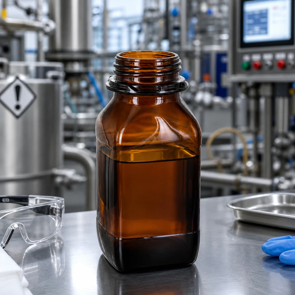 Frasco de laboratorio cuadrado de 500 ml de vidrio ámbar con práctica rosca para un cierre seguro