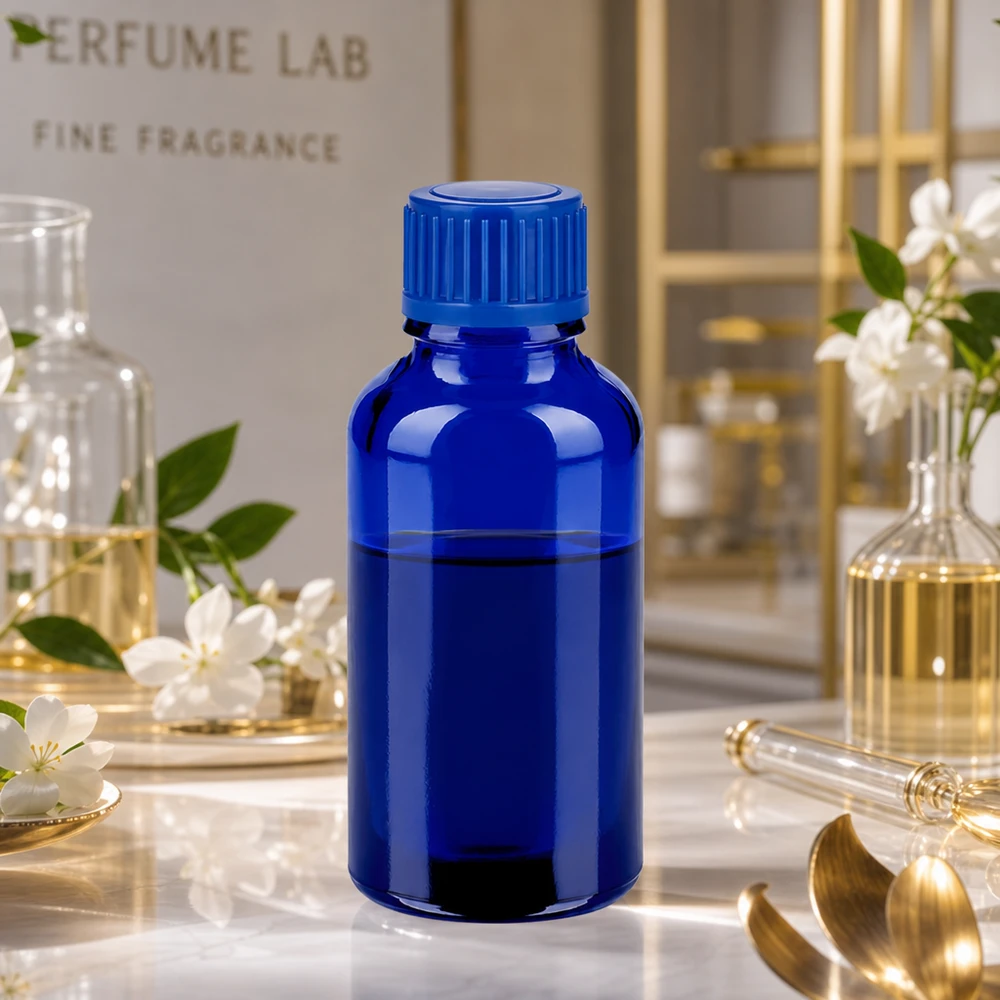 Frasco 30ml 11mm tapón rosca azul estándar BlueLine UT18/30 Pequeño frasco de vidrio de 30 ml en azul brillante ideal para perfumes y esencias