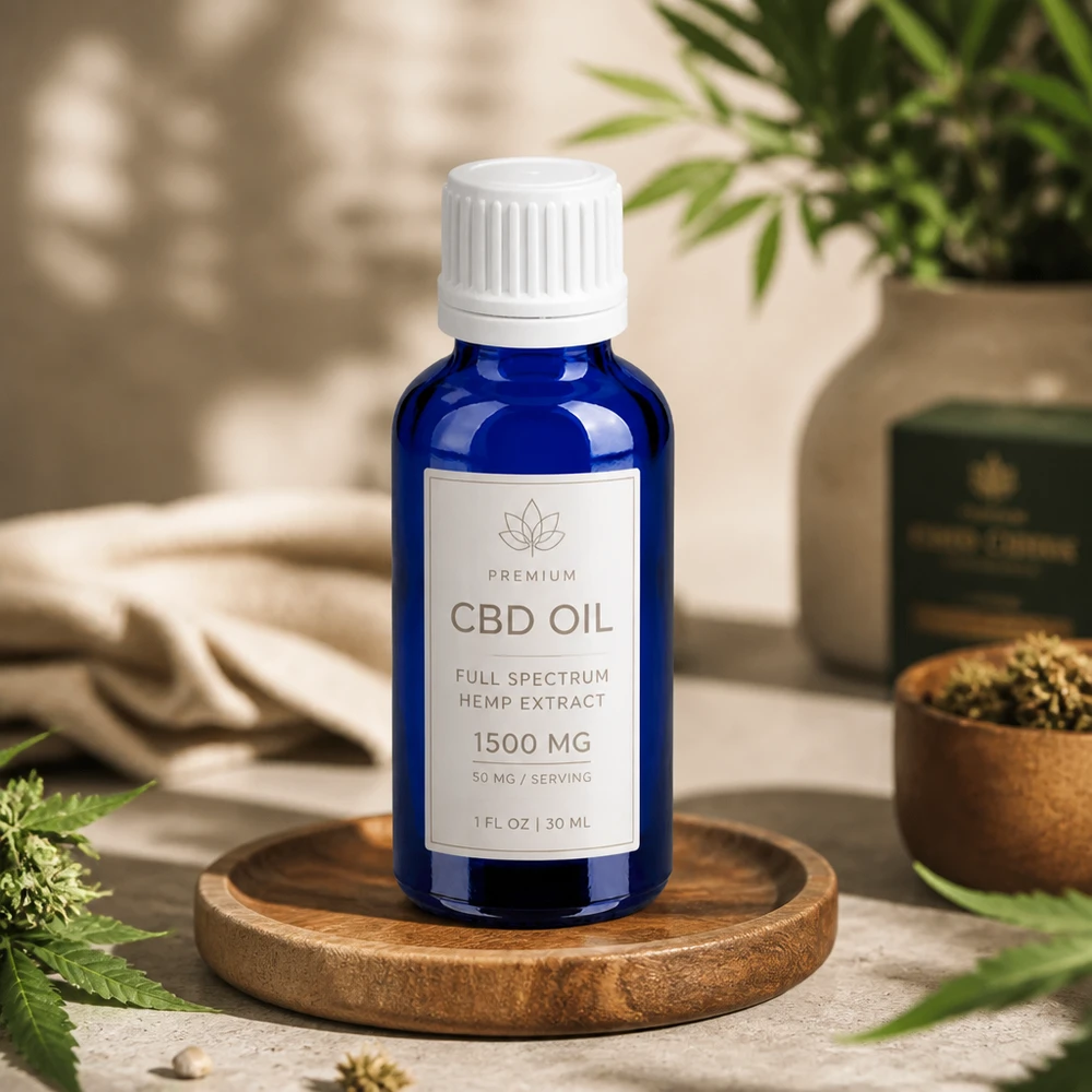 Frasco boticario de vidrio azul de 30 ml con tapón blanco a prueba de niños para un almacenamiento seguro