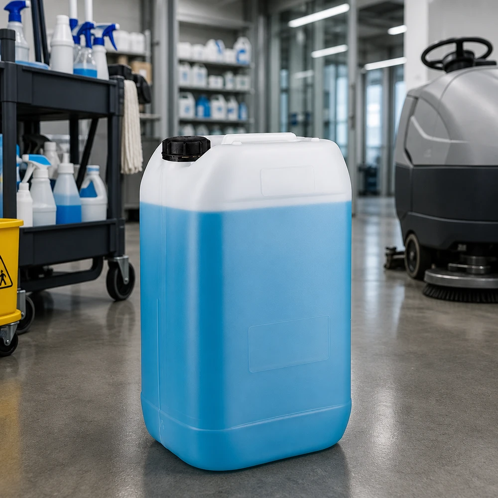 Bidón azul de 15 litros con tapón de rosca para productos de limpieza de uso industrial