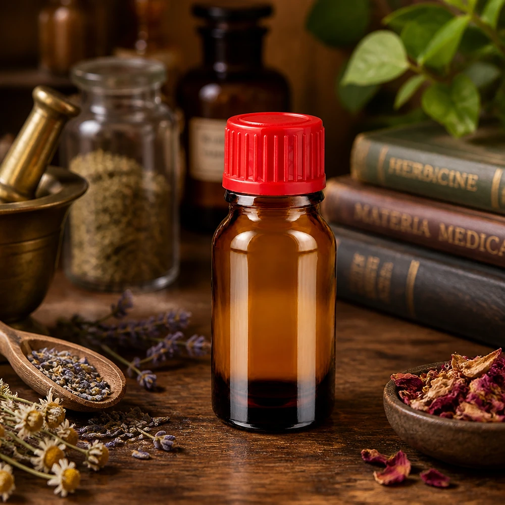 Botella 10ml tapón rosca 11mm rojo estándar BrownLine UT18/10 Frasco compacto de vidrio BrownLine de 10 ml con tapón rojo para aromaterapia y hierbas medicinales