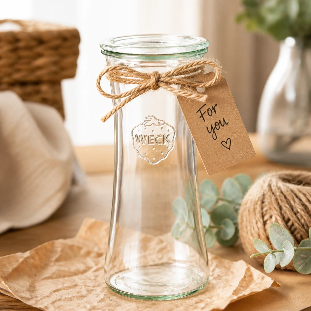 Tarro delicatessen 700ml con tapa de cristal WECK RR80 WECK Delikatessenglas 700ml RR80 mit Geschenkanhänger und Juteschnur - dekoratives Einmachglas als Geschenkidee