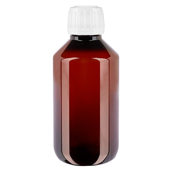 Botella PET 200ml con tapón de seguridad blanco estándar Botella PET 200ml con tapón de seguridad blanco estándar