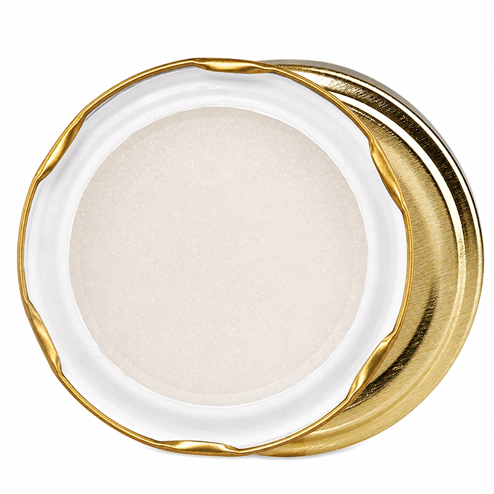 UNiTWIST TO82 dorado, BioSeal, sin BPA, unitemp UNiTWIST TO82 dorado, vista superior, material de sellado blanco BioSeal, sin BPA, unitemp, 82 mm