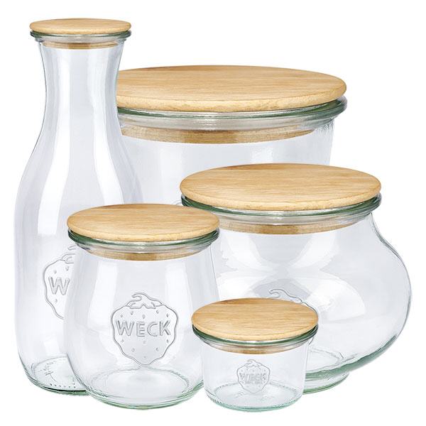 Tapa de madera (haya) sin impresión para WECK RR80 Tarros WECK de varios tamaños con tapas de madera a juego Versión A RR100 Juego de tarros de almacenamiento para cocina
