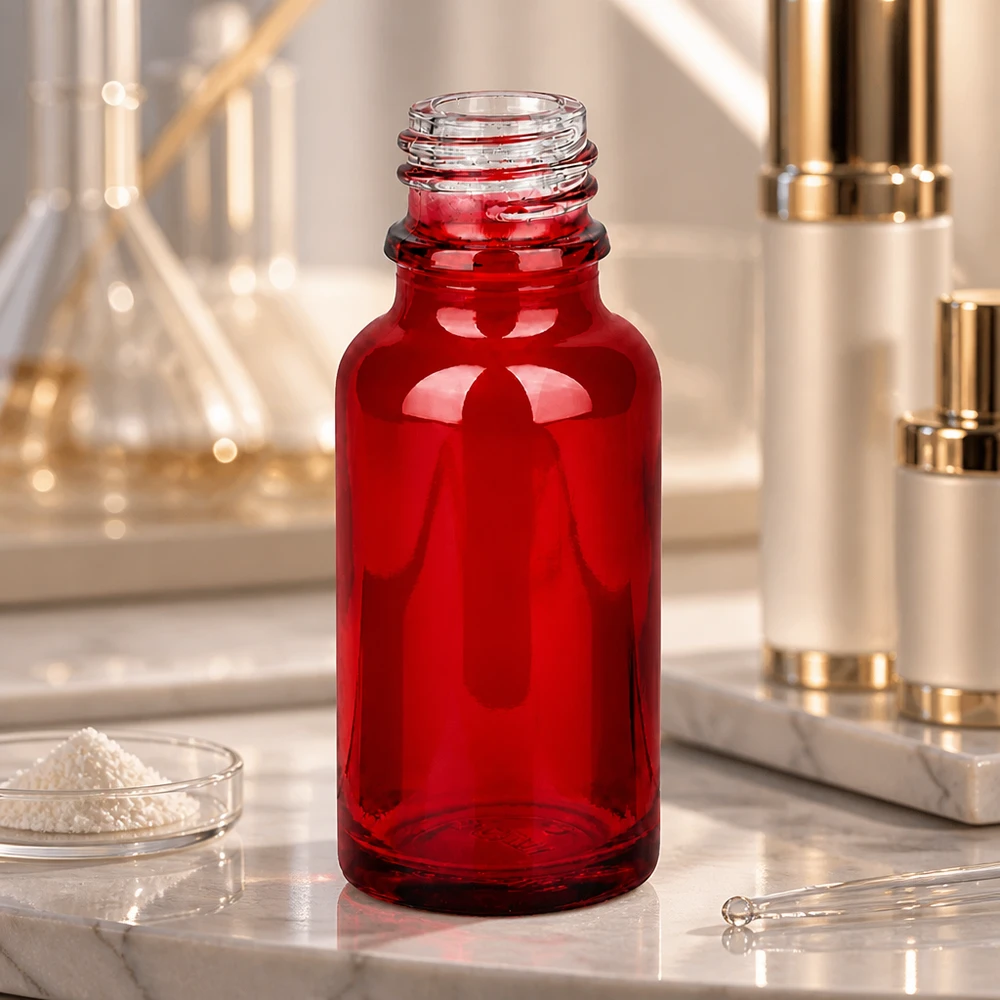 Frasco de farmacia RedLine UT18/20 UNiTWIST de 20 ml de alta calidad con protección UV gracias a la coloración roja del vidrio